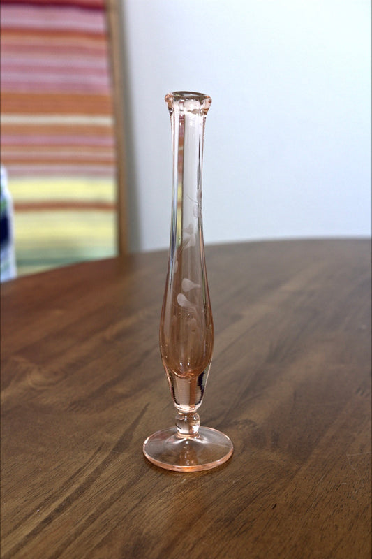 Princess House Depression Glass Etched Bud Vase