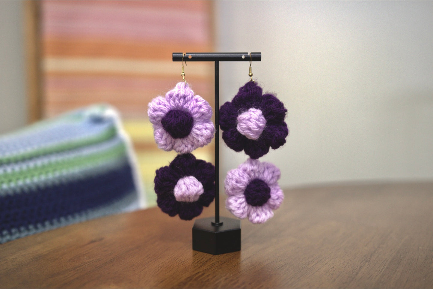 Purple Double Flower Power Earrings