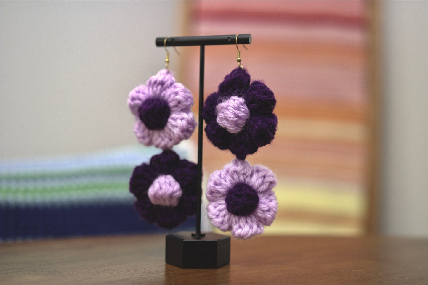 Purple Double Flower Power Earrings